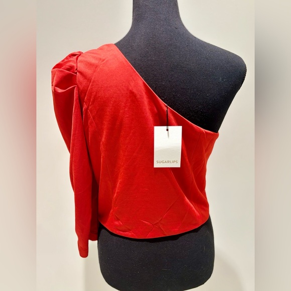 Sugarlips: Red crop top, one shoulder top - Picture 3 of 6